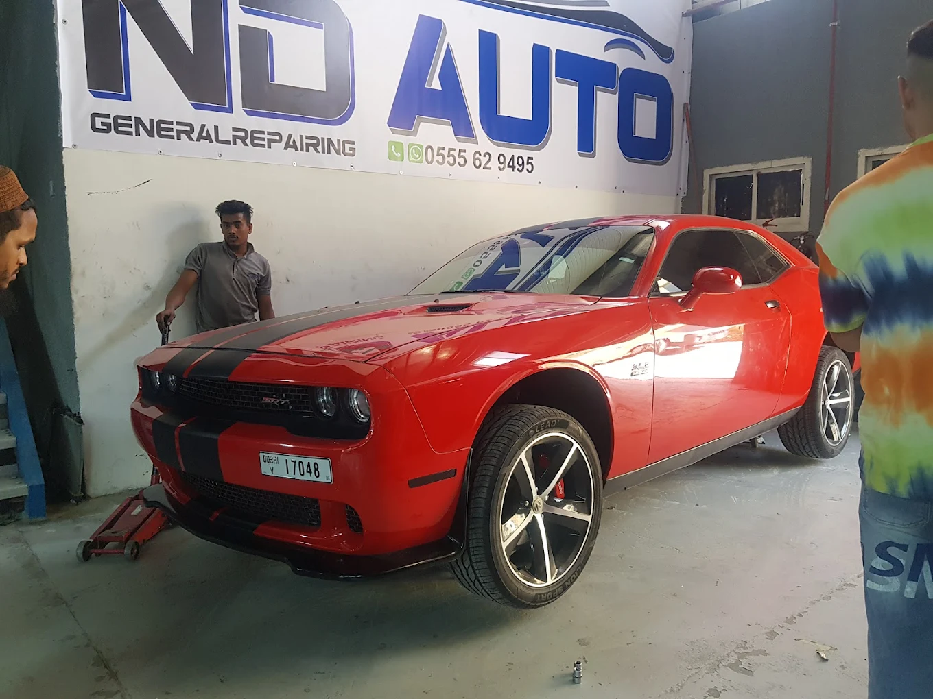 Dodge Challenger bodywork in progress at ND Auto General Repair workshop